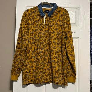 Stussy long sleeved shirt with denim collar.
